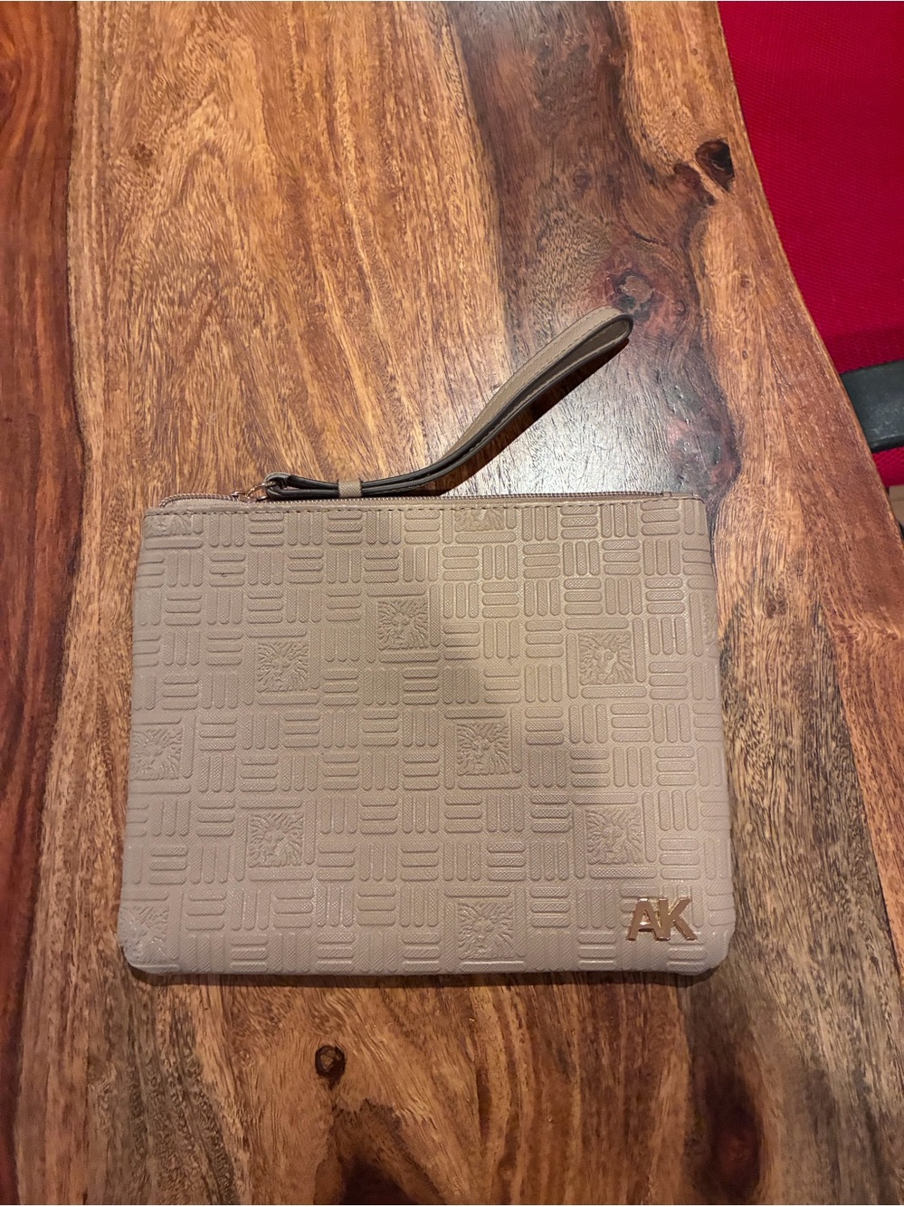 Anne Klein Embossed Beige Wristlet Clutch